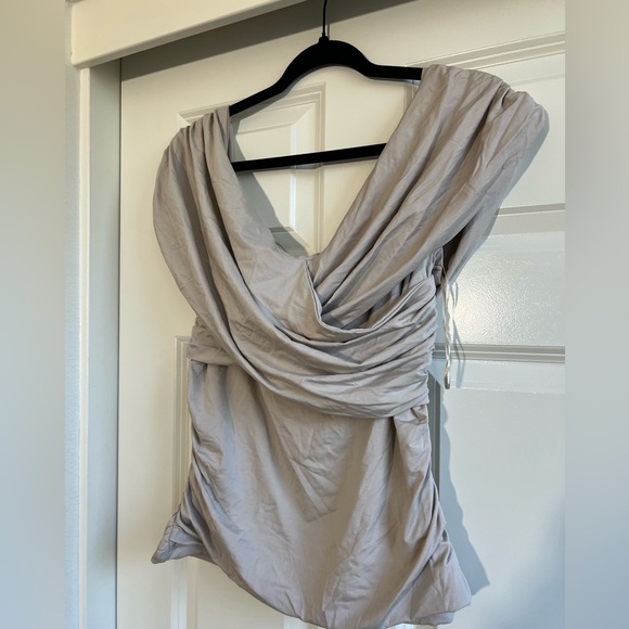 Off-The-Shoulder Ruched Wrap Top - Picture 3 of 7